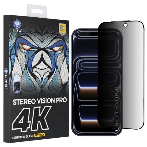 iPhone 17 Pro D+ Max 4K Privacy - Lito - Fekete üvegfólia