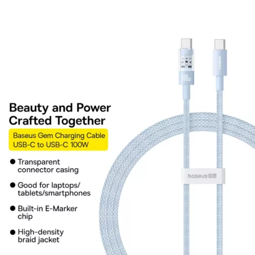 Type-C to Type-C Galaxy Blue Baseus Data Cable Gem (P10373000311-00) Szupergyors töltés 100W, 1m