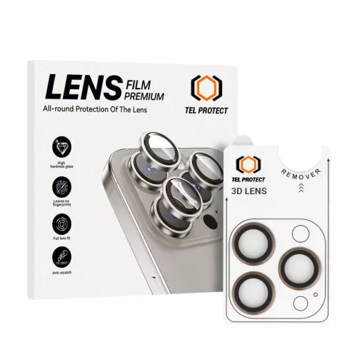 Tempered glass Tel Protect 3D lencsevédő üvegfólia kamerára iPhone 17 Pro/17 Pro Max titán (3 db lencse), üvegfólia