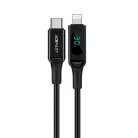 Acefast C6-01 adatkábel Type-C - Lightning, Gyors töltés, 3A, LED kijelző, 1.2m - Fekete
