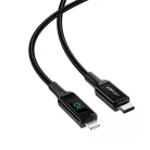 Acefast C6-01 adatkábel Type-C - Lightning, Gyors töltés, 3A, LED kijelző, 1.2m - Fekete