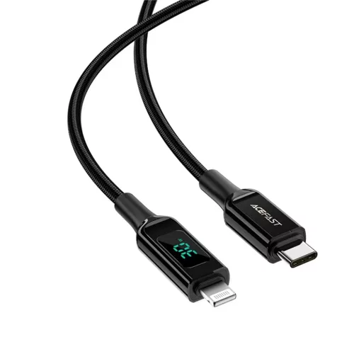 Acefast C6-01 adatkábel Type-C - Lightning, Gyors töltés, 3A, LED kijelző, 1.2m - Fekete