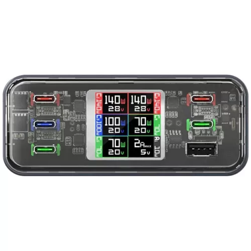 Töltőállomás 4smarts Asztali Töltő Lucid GaN DIY 360W 5xUSB-C 1xUSB-A szürke