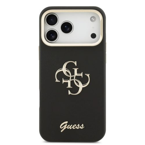 Guess PU Grained 4G Logo Állványos Kamera Keretes Tok iPhone 17 Pro Max Fekete tok