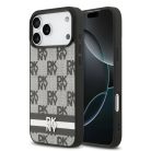 DKNY PU bőr kockás minta és csíkos tok iPhone 17 Pro Max fekete tok