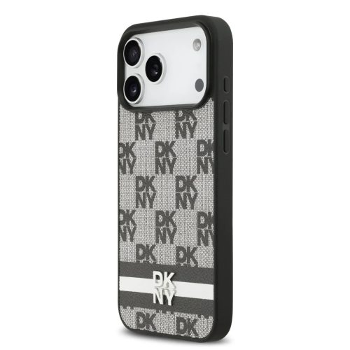 DKNY PU bőr kockás minta és csíkos tok iPhone 17 Pro Max fekete tok