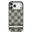 DKNY PU bőr kockás minta és csíkos tok iPhone 17 Pro Max fekete tok