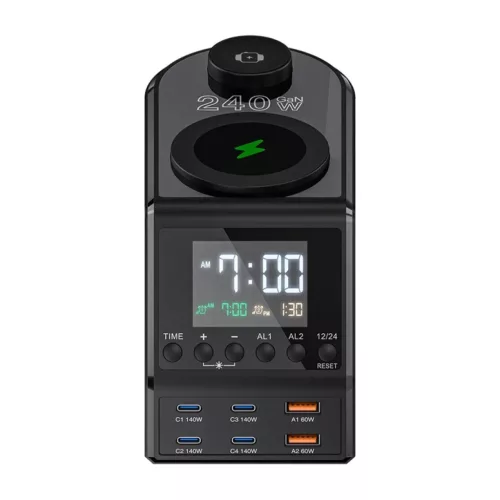 Blitzwolf BW-FW10 ébresztőóra töltővel 2xUSB-A, 4xUSB-C, 240W