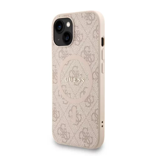Guess PU Bőrből Készült 4G Színes Gyűrűs Pánt MagSafe iPhone 15 Tok Rózsaszín