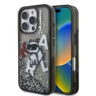 iPhone 16 Pro fekete Karl Lagerfeld Liquid Glitter Szórt Choupette tok