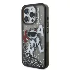 iPhone 16 Pro fekete Karl Lagerfeld Liquid Glitter Szórt Choupette tok