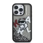 iPhone 16 Pro fekete Karl Lagerfeld Liquid Glitter Szórt Choupette tok