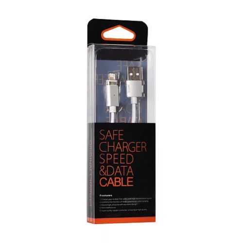 Mágneses kábel Type 1 - USB to Lightning - leválasztható csatlakozóval - Iphone 5/6/7/8/X 1 méter EZÜST (blister csomag)