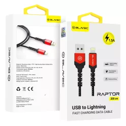   Blavec Raptor fonott Lightning USB 1,5A kábel - 2 méter (CRA-UL15BR20) fekete-piros