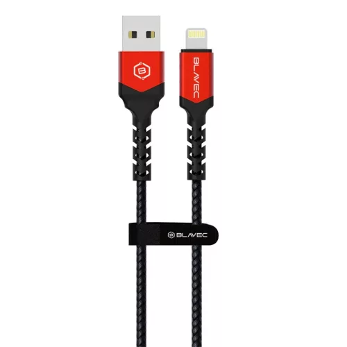 Blavec Raptor fonott Lightning USB 1,5A kábel - 2 méter (CRA-UL15BR20) fekete-piros