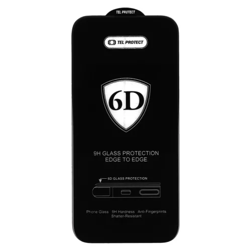 Teljes ragasztós 6D edzett üveg IPHONE 16 PLUS (Fekete) - 10 CSOMAG üvegfólia