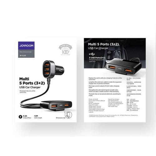 JOYROOM 5xUSB Multi port szivargyújtós autós töltő fekete (JR-CL03)