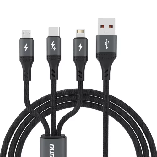 Dudao L3E 3 az 1-ben 60W MicroUSB USB-C Lightning kábel 1.2m - Fekete