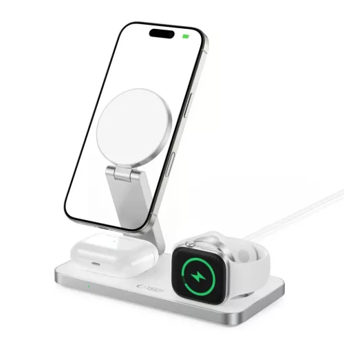 Tech-protect Qi15w-a47 3in1 Mágneses Magsafe Vezeték Nélküli Töltő Fehér