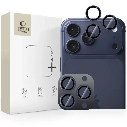 iPhone 14/15/16/17 Pro/Max Tech-protect Camring Fit+ kameravédő üvegfólia - Mélykék