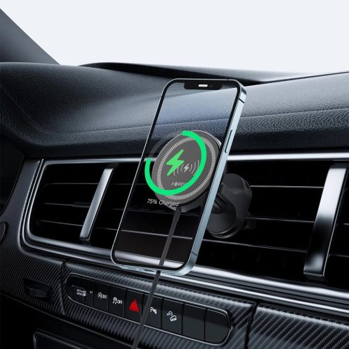 Forever autós tartó légbefúvó nyílásra MACH-300 mágneses vezetéknélküli töltéssel fekete Qi2 15W