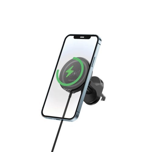 Forever autós tartó légbefúvó nyílásra MACH-300 mágneses vezetéknélküli töltéssel fekete Qi2 15W