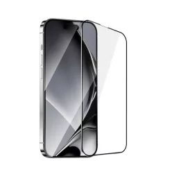   Edzett üveg fém kerettel iPhone 16 Plus 6,7" fekete keret üvegfólia