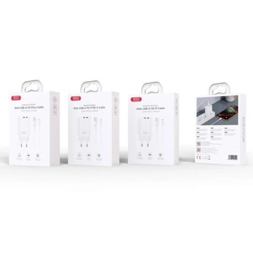 XO hálózati töltő CE34 2x USB 2,4A fehér + Lightning kábel
