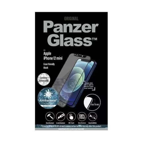 PanzerGlass E2E Microfracture Antibakteriális Üveg Swarovsky Kristály Kamera Fedéllel iPhone 12 mini-hez - Fekete Kerettel Üvegfólia