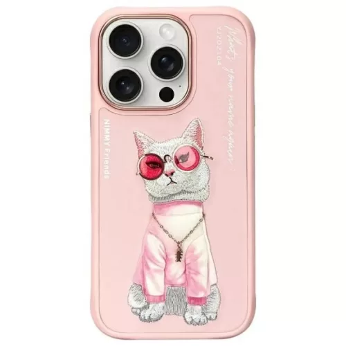 Nimmy Glasses Cool Cat tok iPhone 16 Pro-hoz - Rózsaszín tok