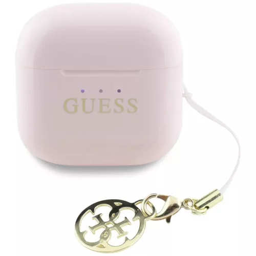TWS Guess Glossy Effect Prémium Logóval és Medállal ellátott Fülhallgató - Rózsaszín