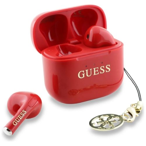 Guess Glossy Effect Printed Classic Logo & Charm TWS fülhallgató - piros