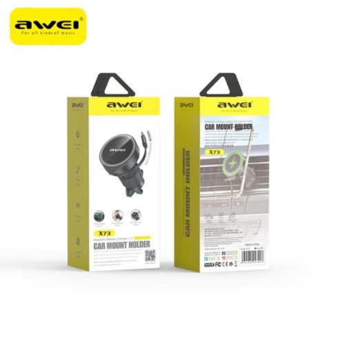 AWEI Magsafe X73 autós telefontartó légbefúvó rácsba behúzható kábellel fekete