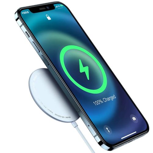 USAMS CD160 W2 Cink ötvözet MagSafe vezeték nélküli Qi mágneses töltő 15W ezüst