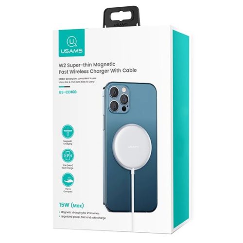 USAMS CD160 W2 Cink ötvözet MagSafe vezeték nélküli Qi mágneses töltő 15W ezüst