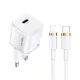 USAMS T36 mini töltő 1xUSB-C 20W + USB-C-Lightning kábel fehér PD 3.0 gyorstöltéssel (US-CC124 + US-SJ484)