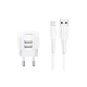 USAMS T20 hálózati töltő adapter 2xUSB 2,1A microUSB kábellel fehér