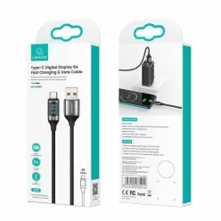  USAMS U78 USB-C gyorstöltő kábel 1,2 m LED kijelzővel 6A fehér (US-SJ544)