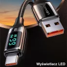 USAMS U78 USB-C gyorstöltő kábel 1,2 m LED kijelzővel 6A fehér (US-SJ544)