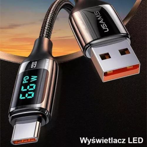 USAMS U78 USB-C gyorstöltő kábel 1,2 m LED kijelzővel 6A fehér (US-SJ544)