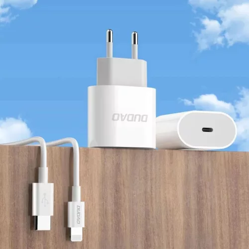 Dudao A14EUC PD 20W USB-C Fali Töltő Kábellel - Fehér