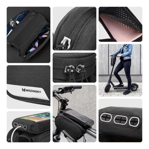 Wozinsky frame bike bag + detachable phone cover up to 6.5 "1.5l black (WBB7BK)