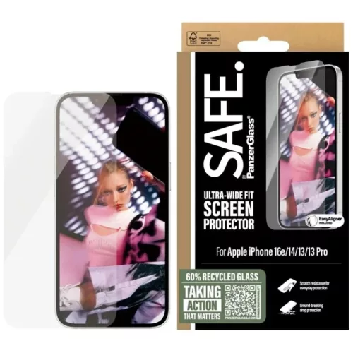 SAFE by PanzerGlass Ultra-Wide Fit edzett üveg iPhone 16e/17e  üvegfólia - Átlátszó