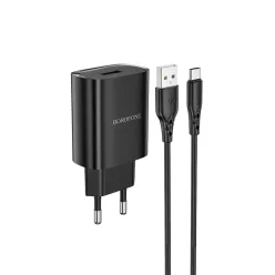  Borofone BN1 Hálózati töltő adapter USB 2.1A + USB Type-C kábel fekete