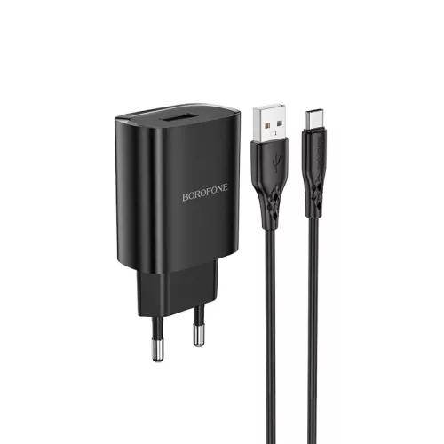 Borofone BN1 Hálózati töltő adapter USB 2.1A + USB Type-C kábel fekete