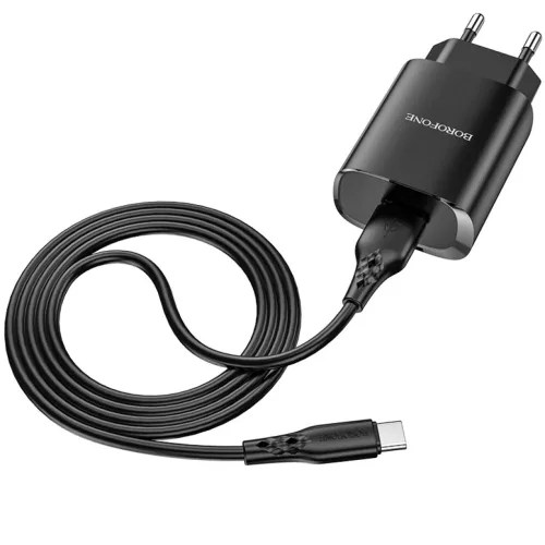 Borofone BN1 Hálózati töltő adapter USB 2.1A + USB Type-C kábel fekete