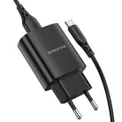 Borofone BN1 Hálózati töltő adapter USB 2.1A + USB Type-C kábel fekete