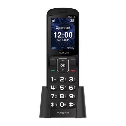 Mobiltelefon - MAXCOM MM 34D 4G FEKETE + töltő dokkoló