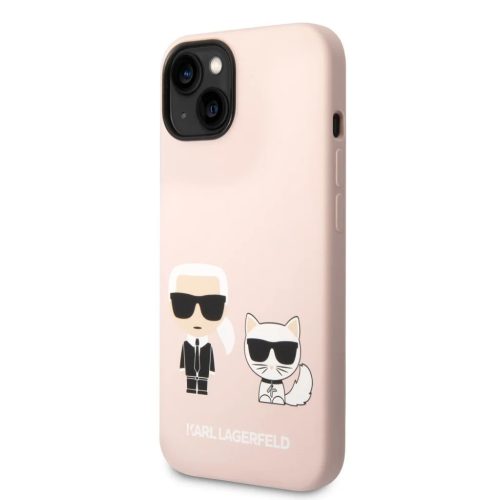 iPhone 14 Karl Lagerfeld Liquid Silicone Karl és Choupette MagSafe kompatibilis tok rózsaszín (KLHMP14SSSKCI)