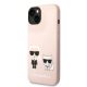iPhone 14 Karl Lagerfeld Liquid Silicone Karl és Choupette MagSafe kompatibilis tok rózsaszín (KLHMP14SSSKCI)